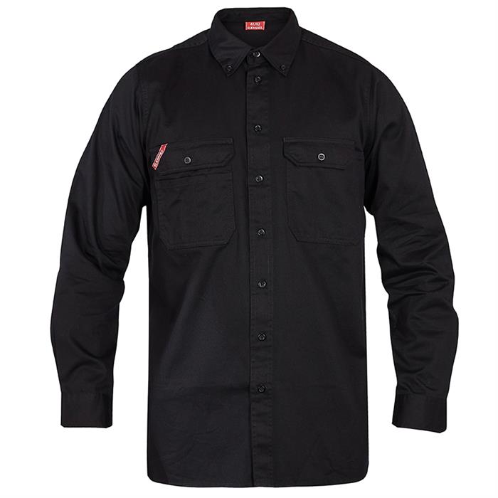 Langærmet arbejdsskjorte i sort - set forfra