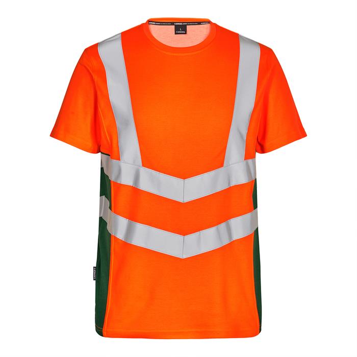 Engel Safety T-Shirt i orange/grøn - front
