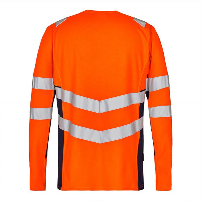 Synlig langærmet t-Shirt i orange med strækbar refleks - ryg