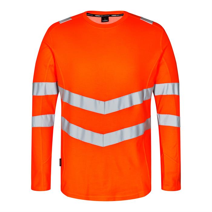 Synlig langærmet t-Shirt i orange med strækbar refleks