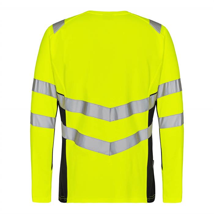 Synlig langærmet t-Shirt i gul/sort med strækbar refleks - ryg