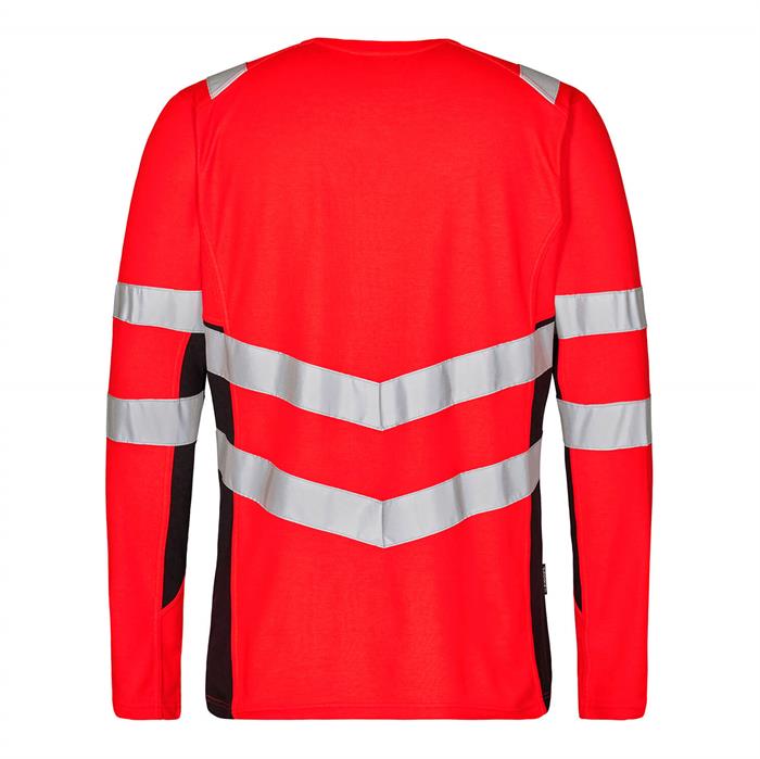 Synlig langærmet t-Shirt i rød/sort med strækbar refleks - ryg